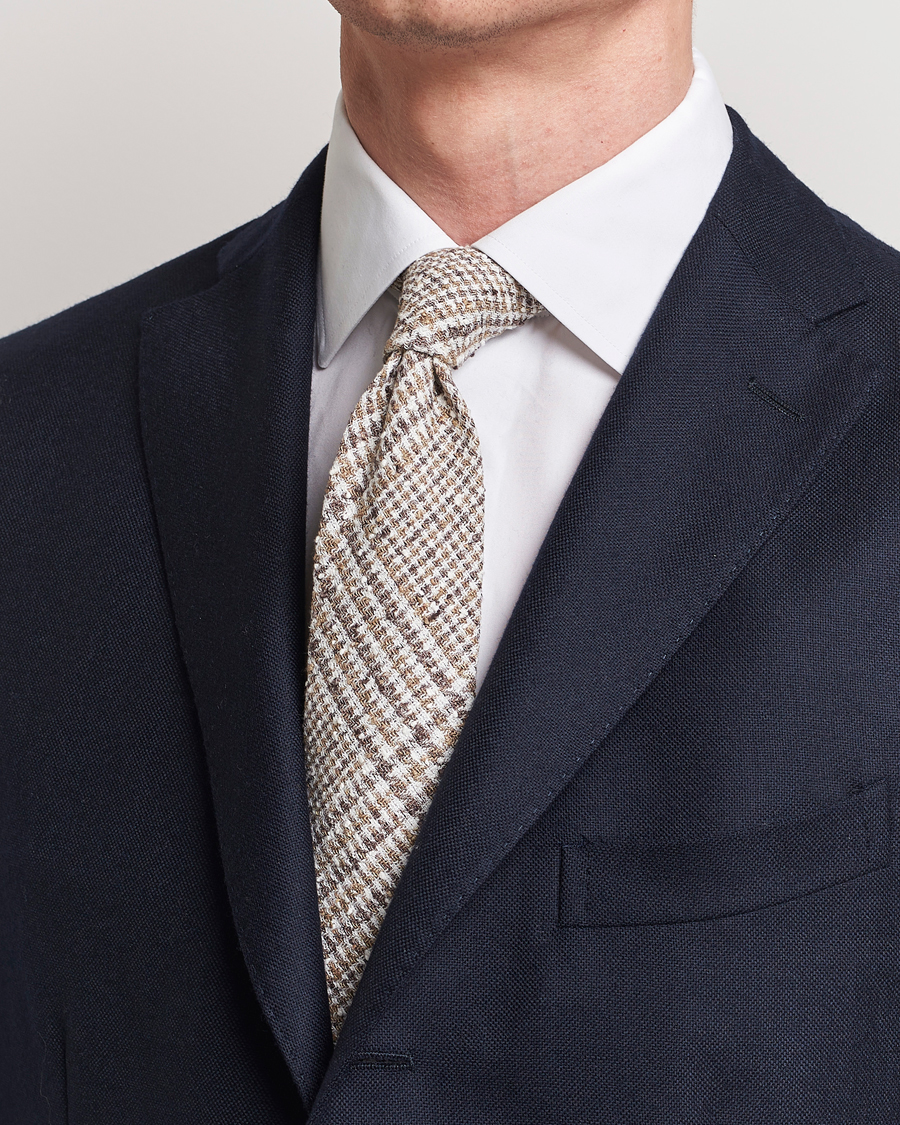 Men | Business Casual | Amanda Christensen | Linen Structured 8cm Tie White/Beige/Brown