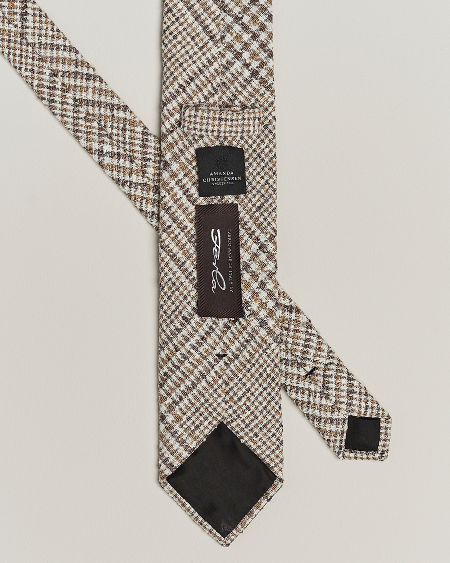 Homme |  | Amanda Christensen | Linen Structured 8cm Tie White/Beige/Brown