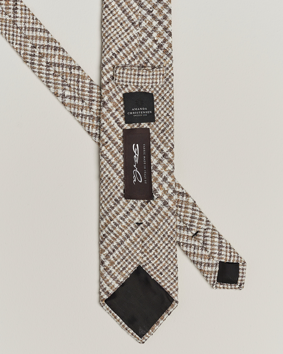 Homme | Amanda Christensen Linen Structured 8cm Tie White/Beige/Brown | Amanda Christensen | Linen Structured 8cm Tie White/Beige/Brown