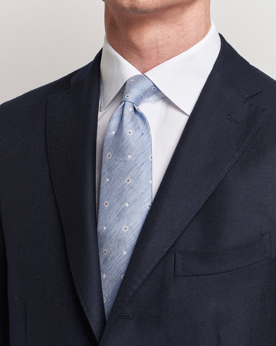 Homme | Cravates | Amanda Christensen | Cotton/Silk/Linen Printed Flower 8cm Tie Blue