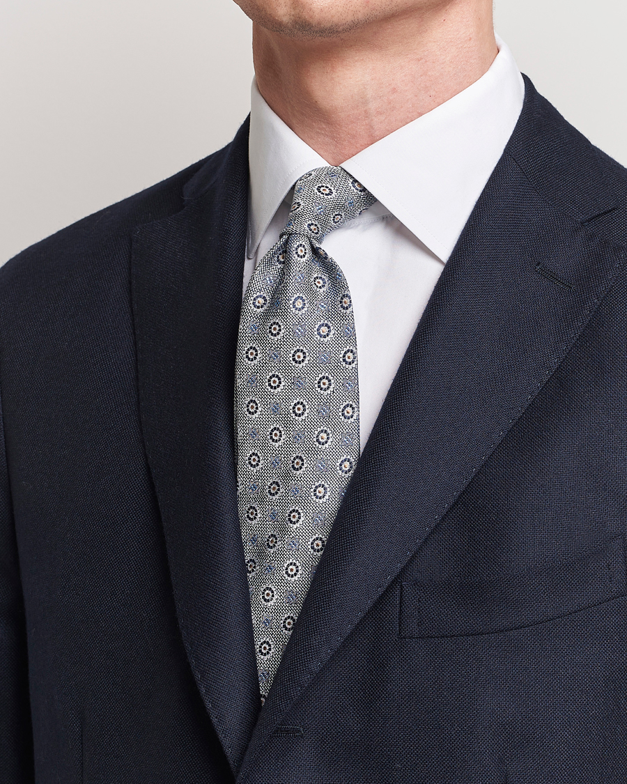 Homme | Cravates | Amanda Christensen | Linen/Silk Printed Flower 8cm Tie Navy