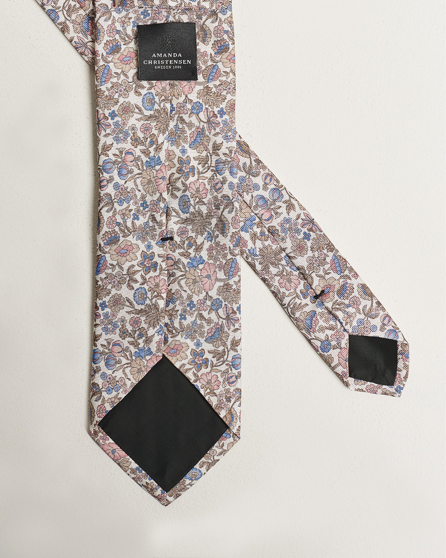 Homme | Amanda Christensen Silk Oxford Printed Flower 8cm Tie Beige | Amanda Christensen | Silk Oxford Printed Flower 8cm Tie Beige