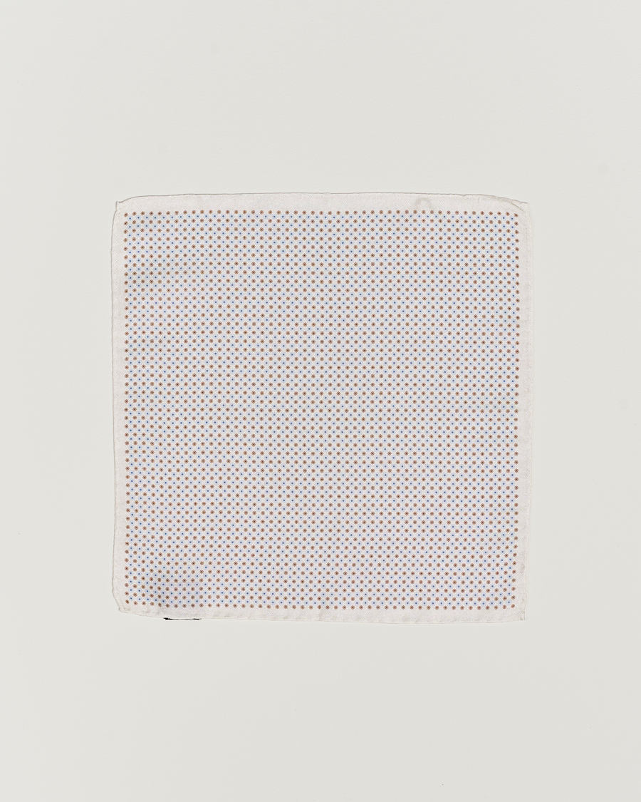 Homme | Amanda Christensen Silk Oxford Printed Flower Pocket Square Cream | Amanda Christensen | Silk Oxford Printed Flower Pocket Square Cream