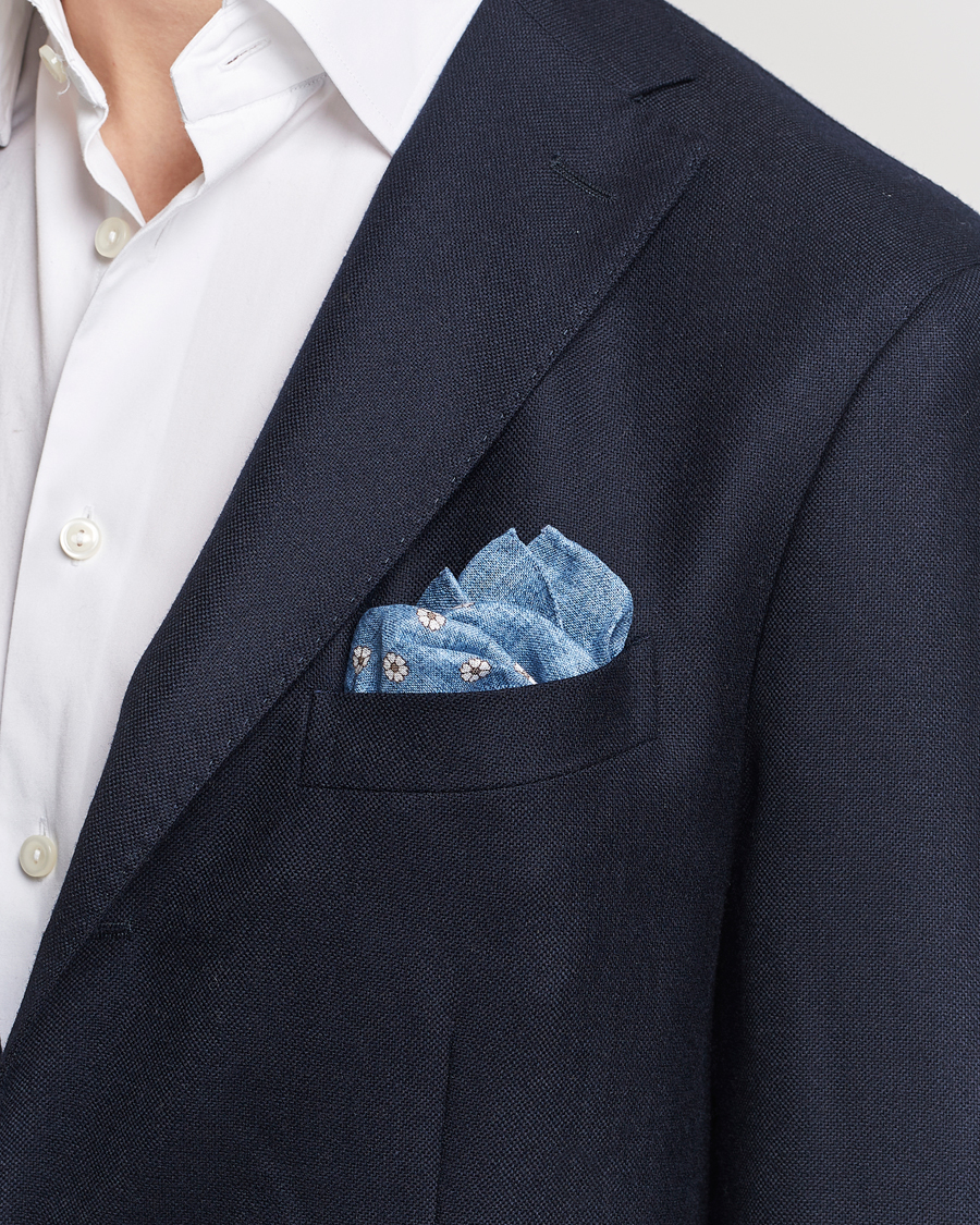 Homme | Pochettes De Costume | Amanda Christensen | Linen Printed Flower Pocket Square Blue
