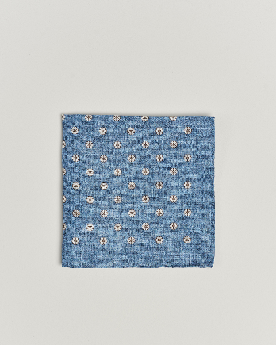 Homme | Amanda Christensen Linen Printed Flower Pocket Square Blue | Amanda Christensen | Linen Printed Flower Pocket Square Blue