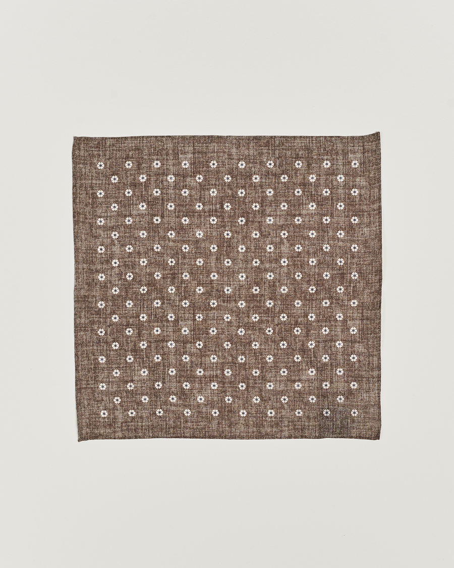 Homme | Amanda Christensen Linen Printed Flower Pocket Square Beige | Amanda Christensen | Linen Printed Flower Pocket Square Beige