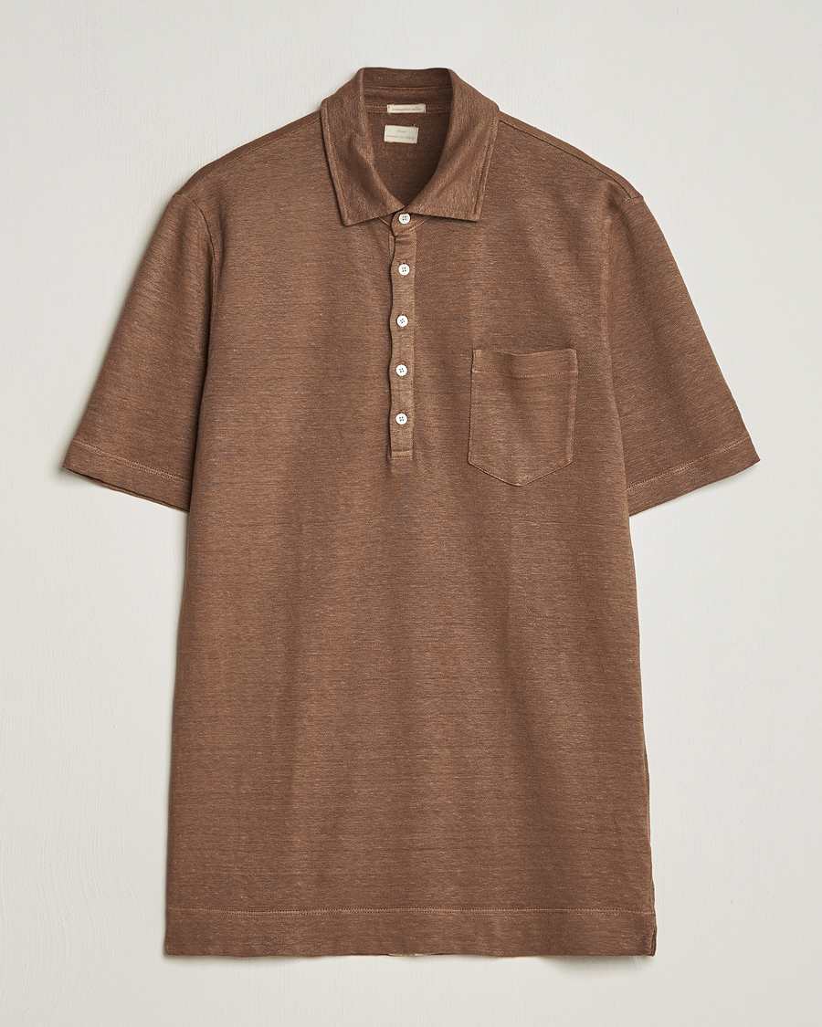 Homme | Polos | Massimo Alba | Wembley Linen Polo Dark Brown