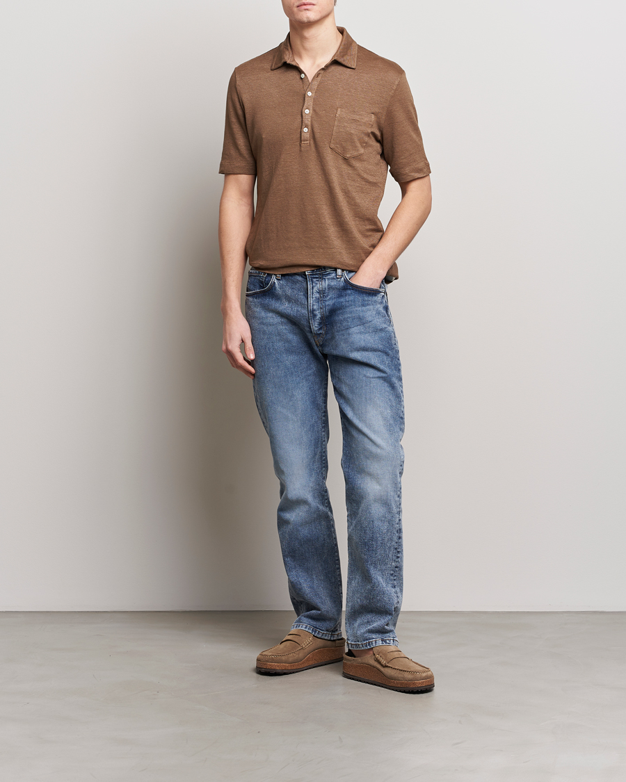 Homme | Polos | Massimo Alba | Wembley Linen Polo Dark Brown