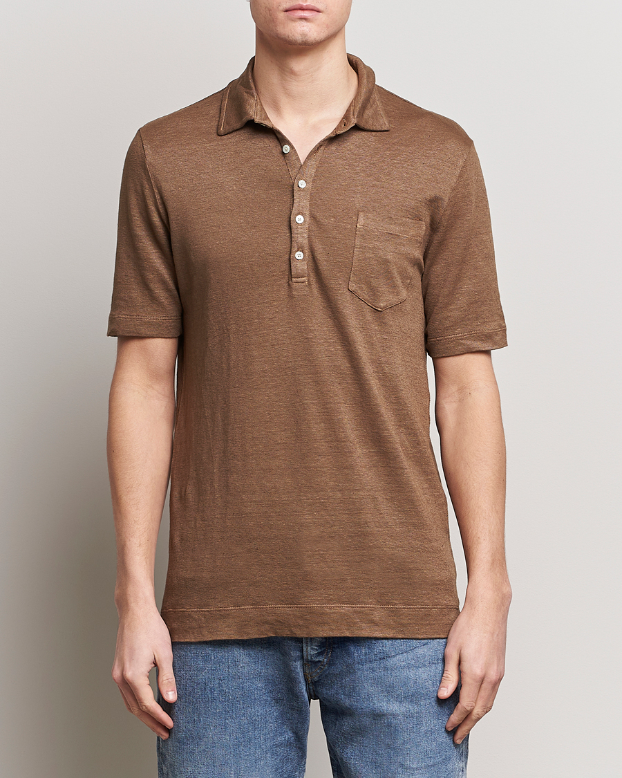 Homme | Polos | Massimo Alba | Wembley Linen Polo Dark Brown