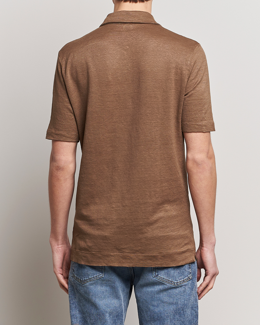 Homme | Polos | Massimo Alba | Wembley Linen Polo Dark Brown