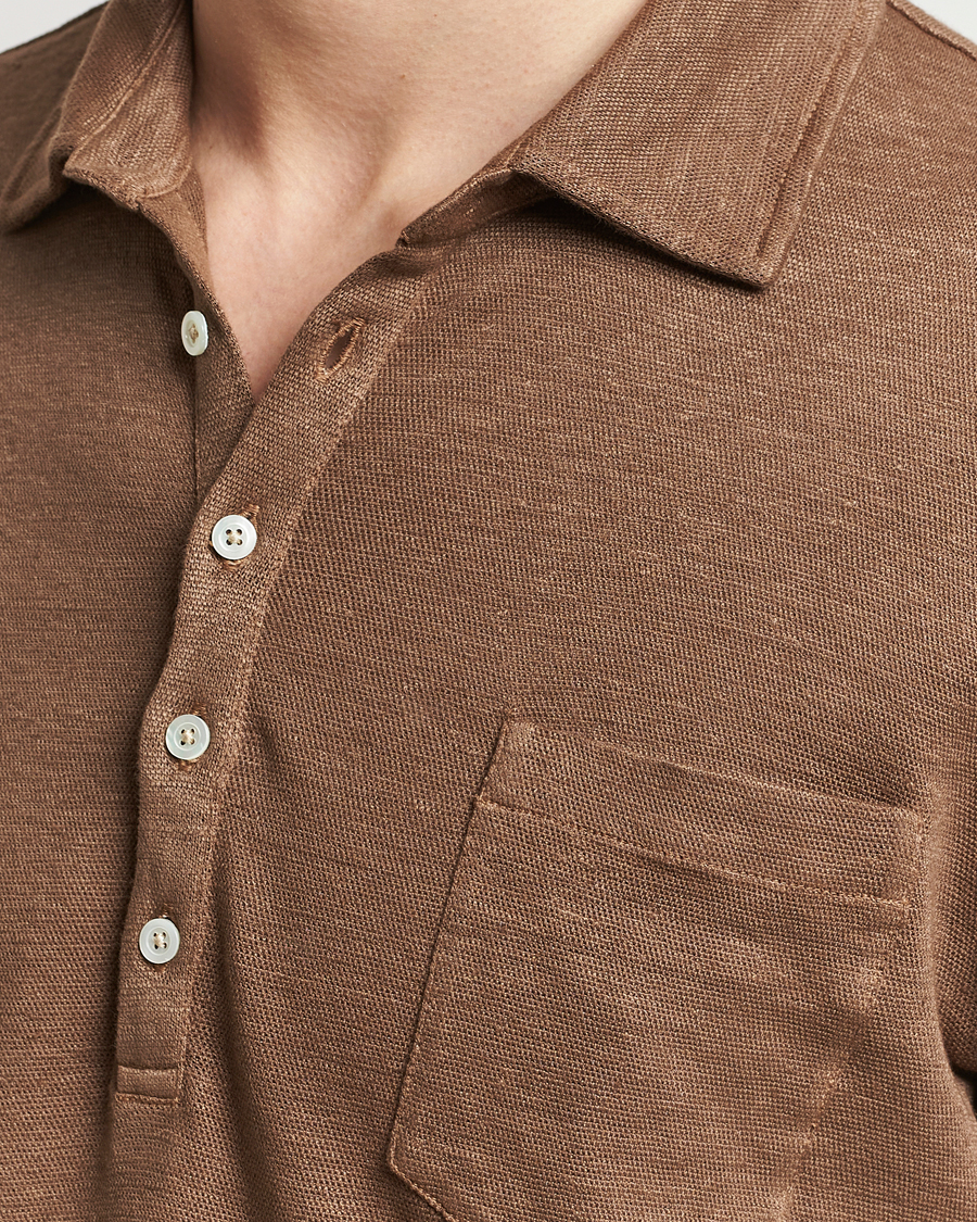 Homme | Polos | Massimo Alba | Wembley Linen Polo Dark Brown