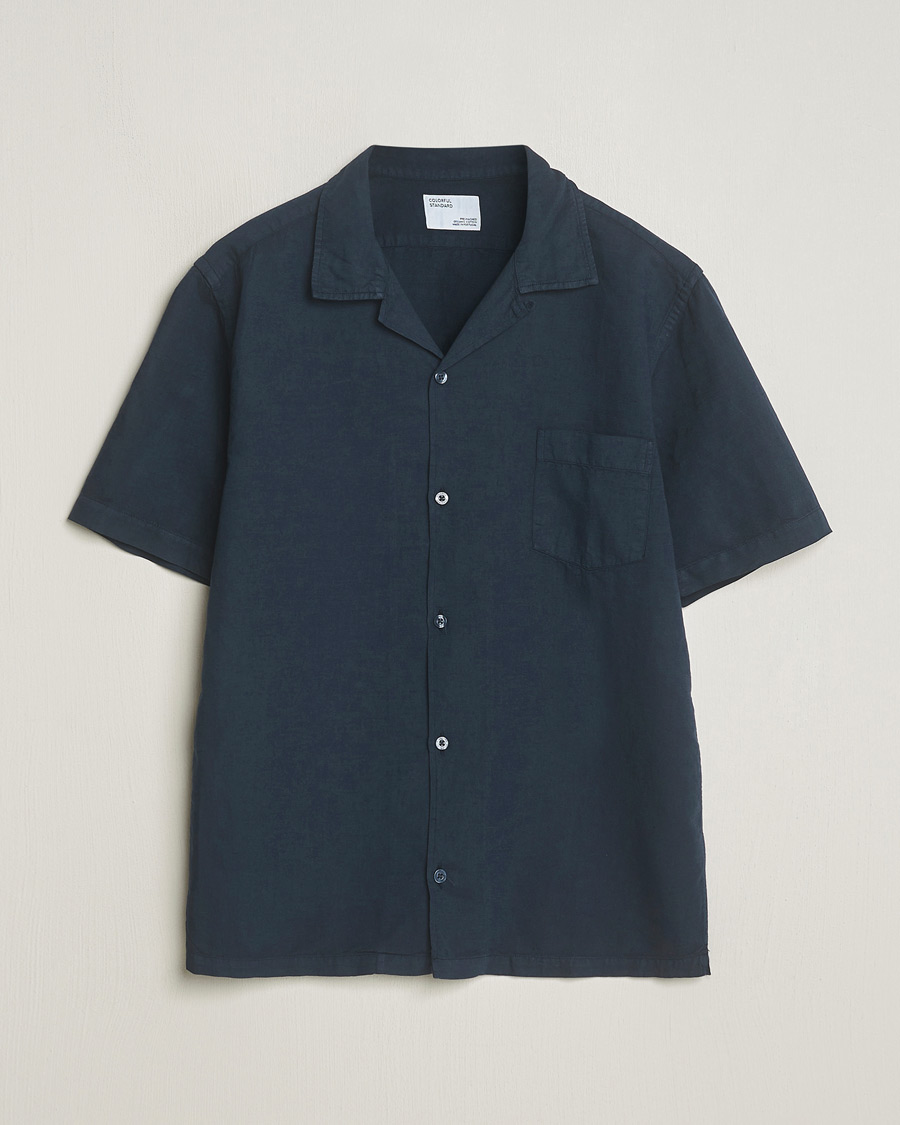 Homme | Chemises | Colorful Standard | Cotton/Linen Short Sleeve Shirt Navy Blue