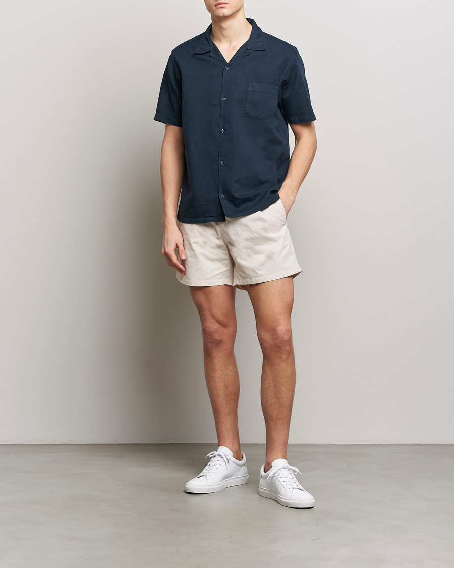 Homme | Chemises | Colorful Standard | Cotton/Linen Short Sleeve Shirt Navy Blue