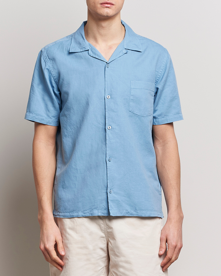 Homme | Chemises En Lin | Colorful Standard | Cotton/Linen Short Sleeve Shirt Seaside Blue