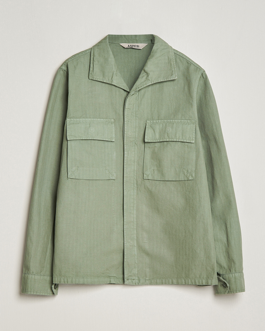 Homme | Manteaux Et Vestes | Aspesi | Cotton Herringbone Shirt Jacket Sage