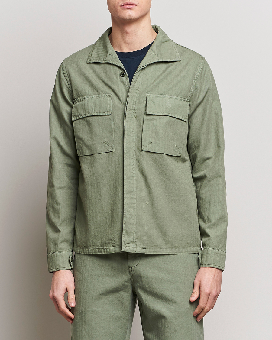 Homme | Italian Department | Aspesi | Cotton Herringbone Shirt Jacket Sage