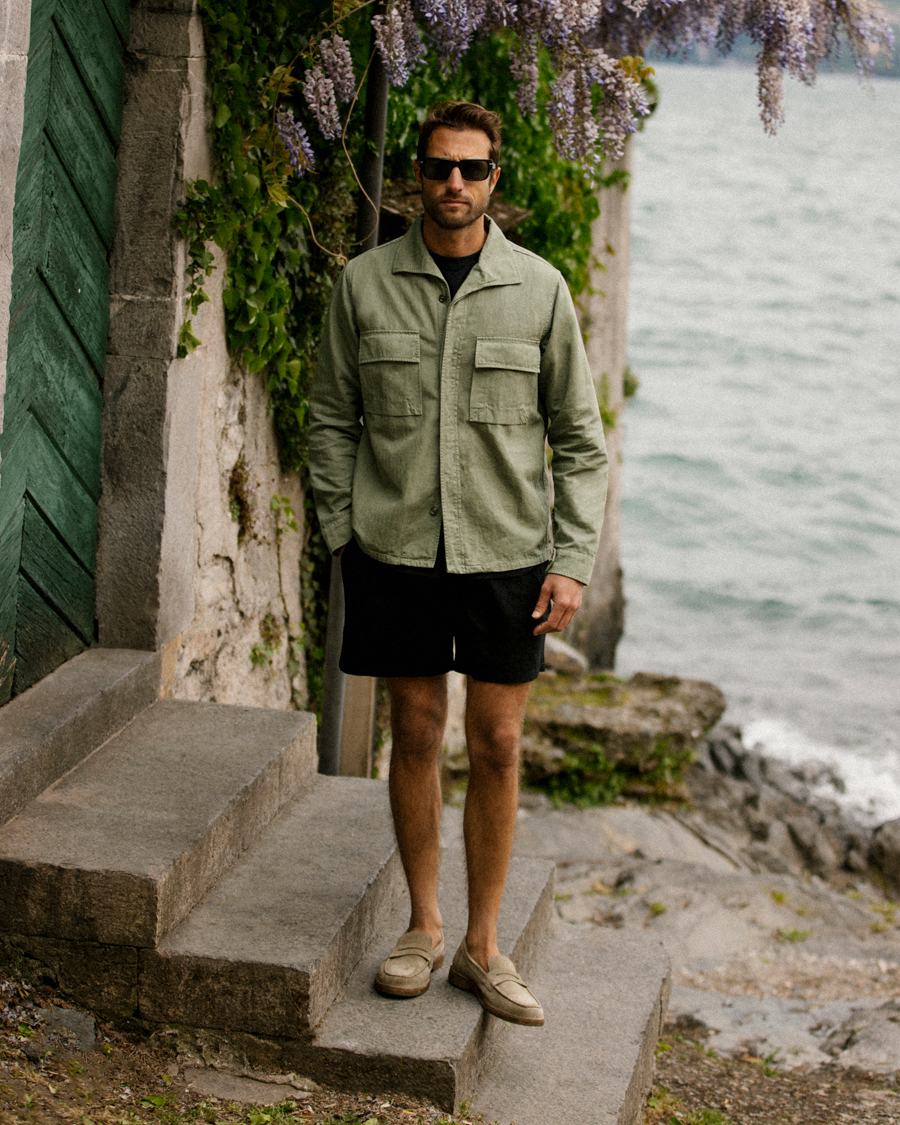 Homme | Manteaux Et Vestes | Aspesi | Cotton Herringbone Shirt Jacket Sage