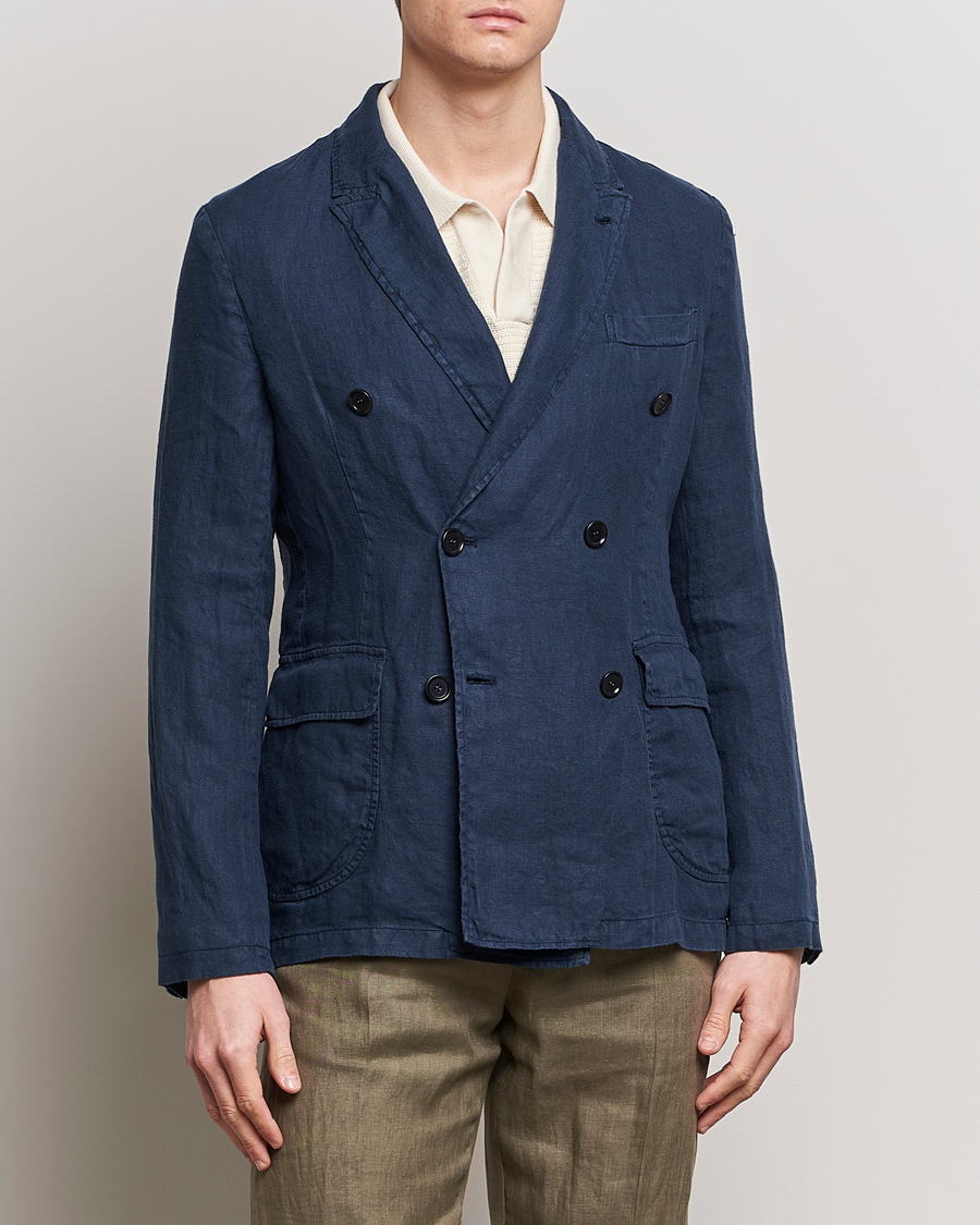 Homme | Blazers | Aspesi | Sugimoto Double Breasted Hemp Blazer Navy
