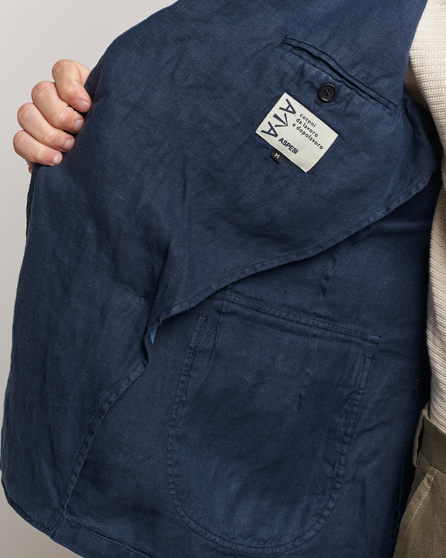 Homme | Blazers | Aspesi | Sugimoto Double Breasted Hemp Blazer Navy