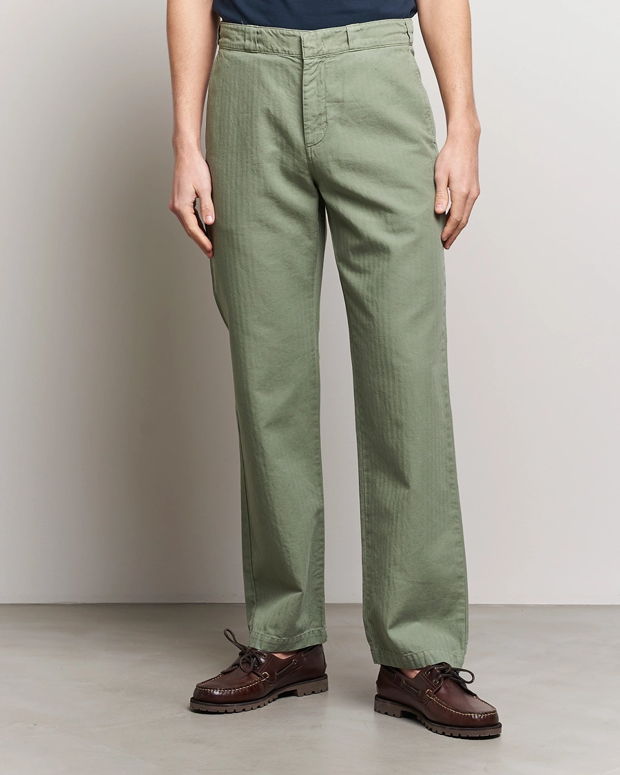 Homme | Italian Department | Aspesi | Cotton Herringbone Pants Sage