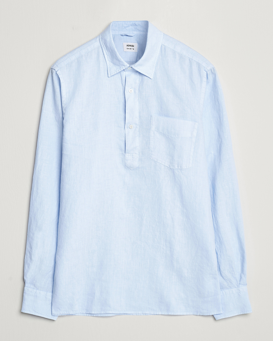 Homme | Chemises | Aspesi | Linen Popover Shirt Light Blue