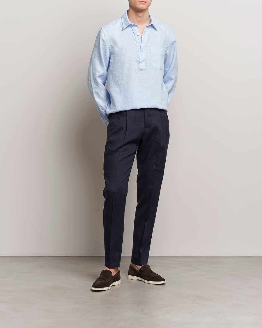 Homme | Chemises | Aspesi | Linen Popover Shirt Light Blue