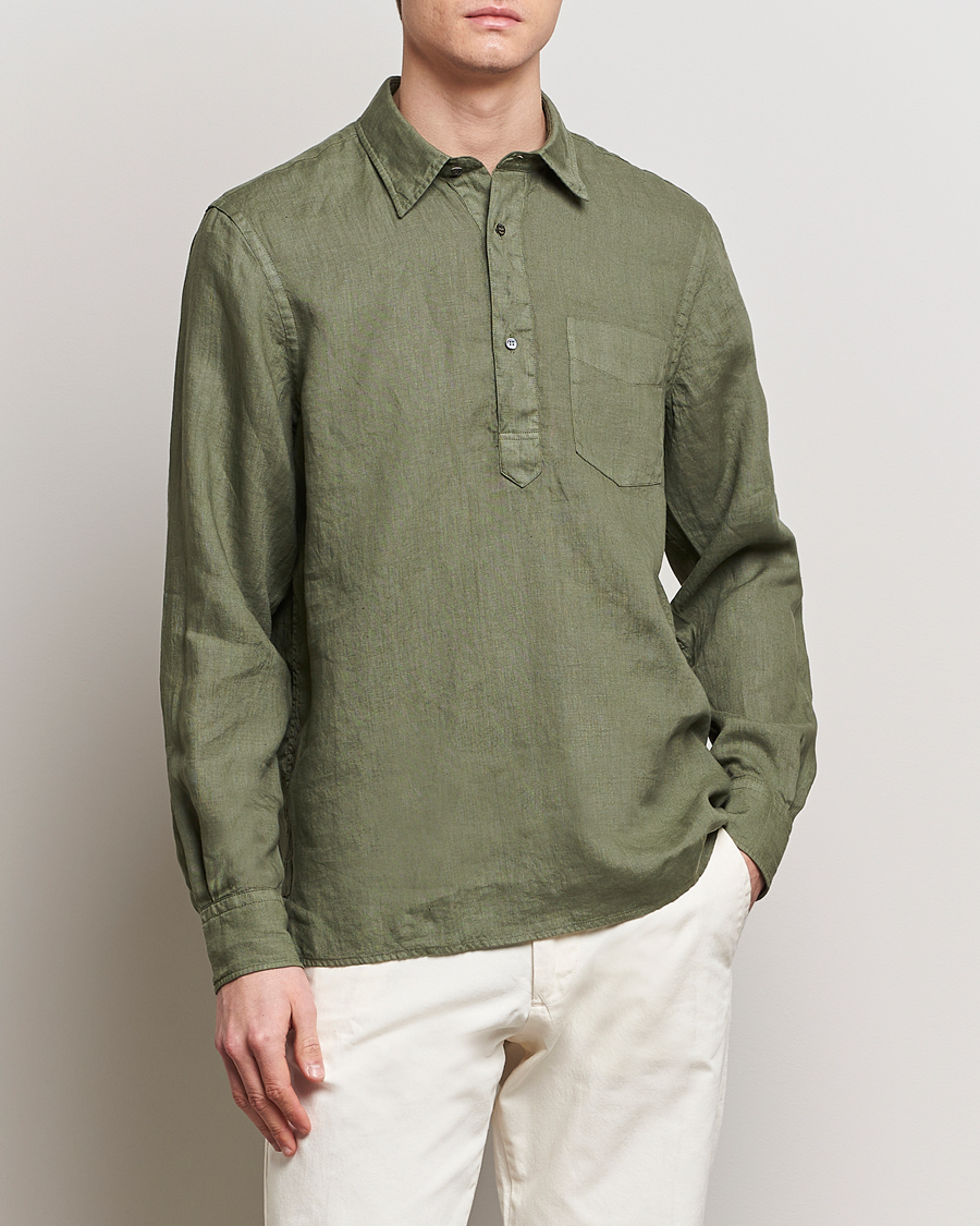 Homme | La collection lin | Aspesi | Linen Popover Shirt Military