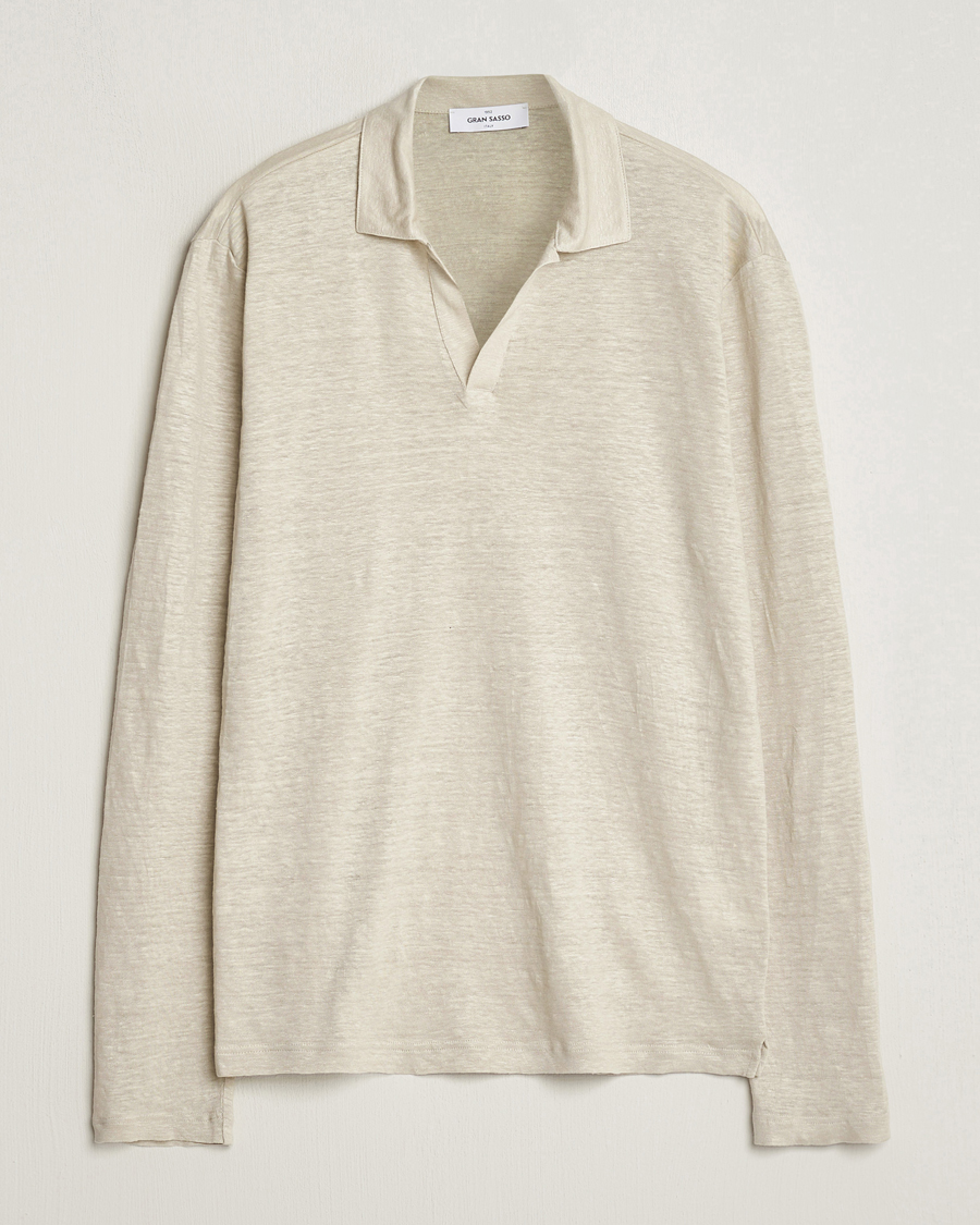 Homme | Pulls Et Tricots | Gran Sasso | Washed Linen Long Sleeve Polo Beige Melange