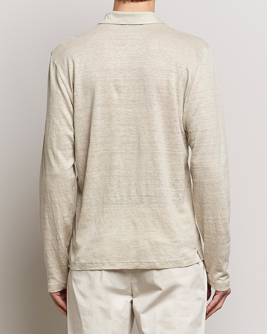 Homme | Pulls Et Tricots | Gran Sasso | Washed Linen Long Sleeve Polo Beige Melange
