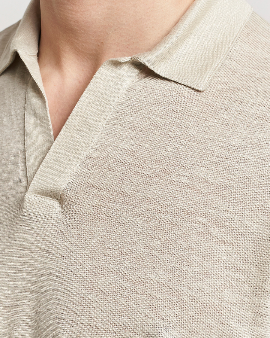 Homme | Pulls Et Tricots | Gran Sasso | Washed Linen Long Sleeve Polo Beige Melange