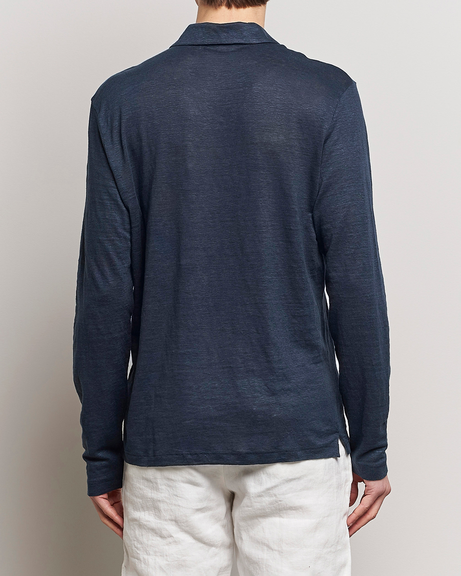 Homme | Pulls Et Tricots | Gran Sasso | Washed Linen Long Sleeve Polo Navy