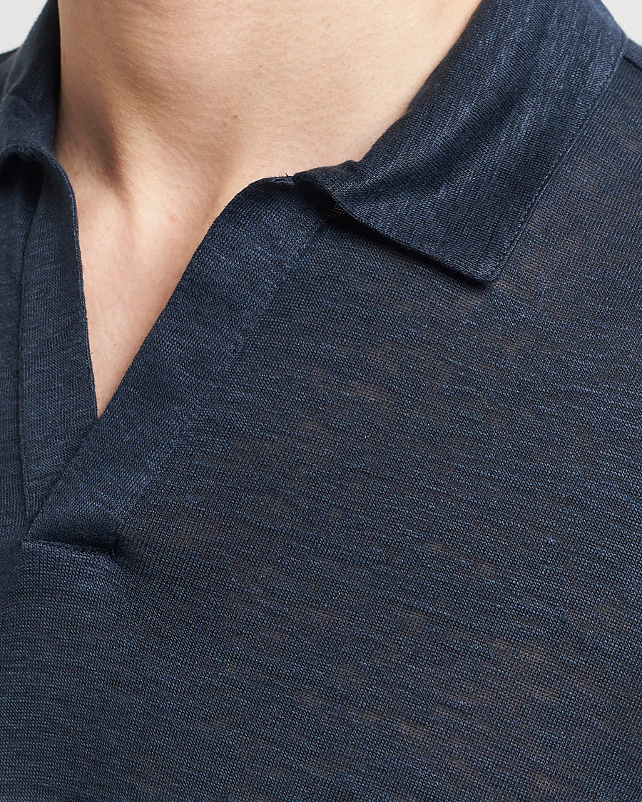 Homme | Pulls Et Tricots | Gran Sasso | Washed Linen Long Sleeve Polo Navy