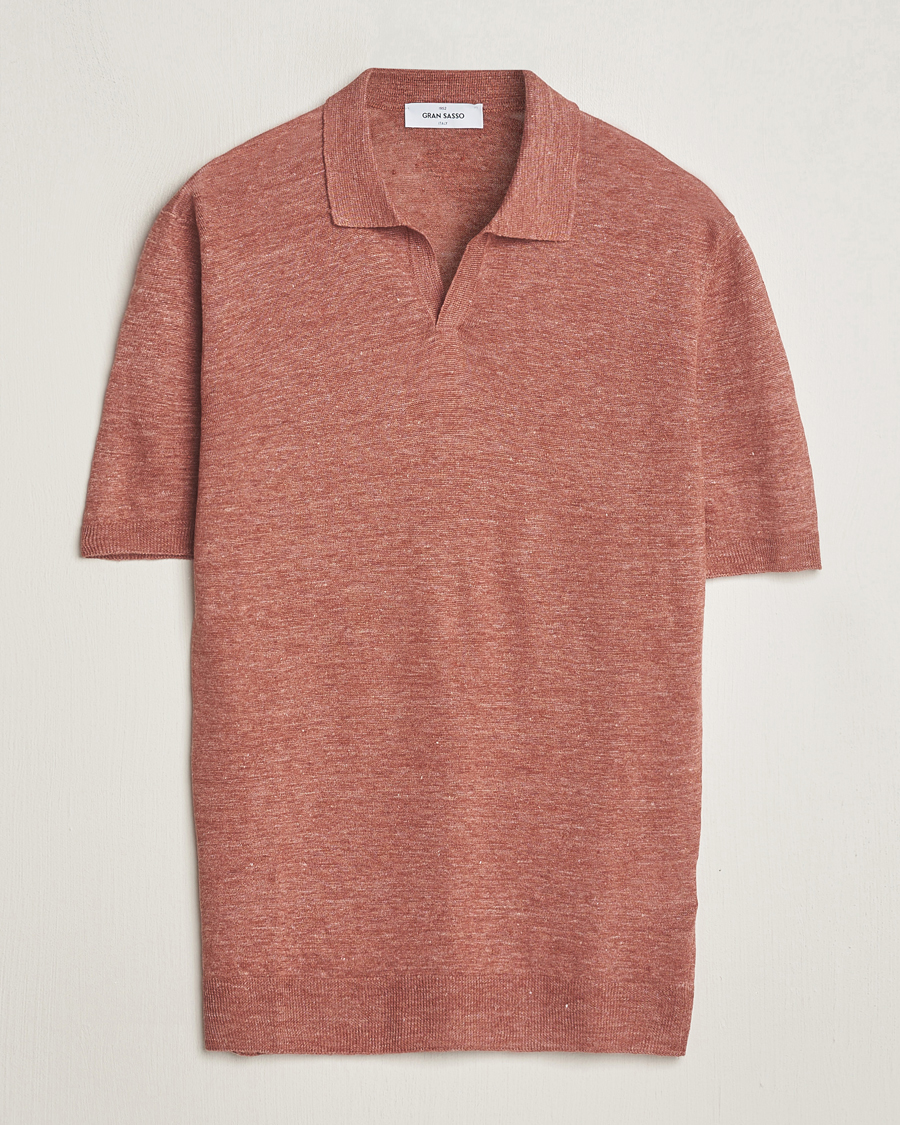 Homme | Polos | Gran Sasso | Knitted Linen Polo Rust Melange