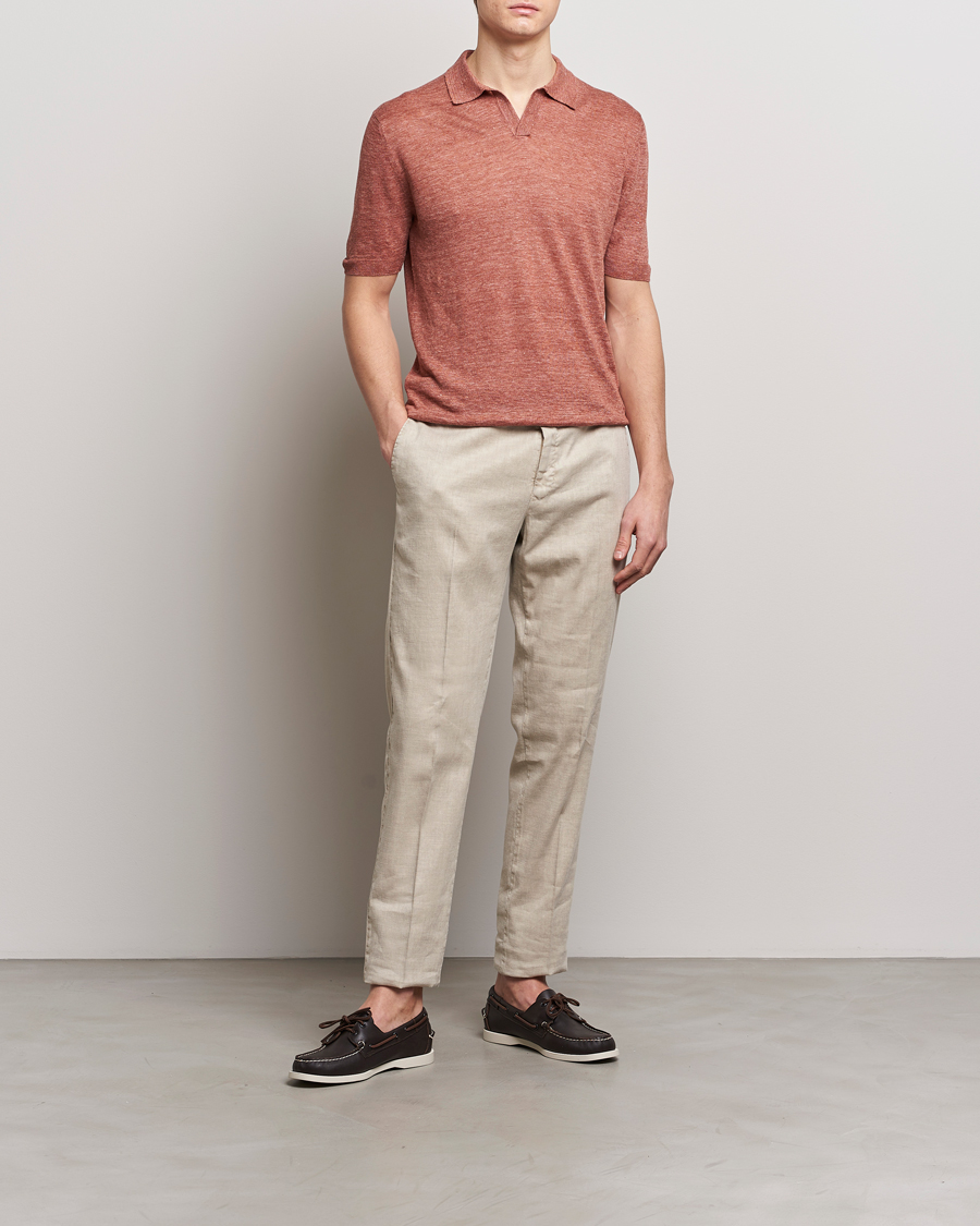 Homme | Polos | Gran Sasso | Knitted Linen Polo Rust Melange