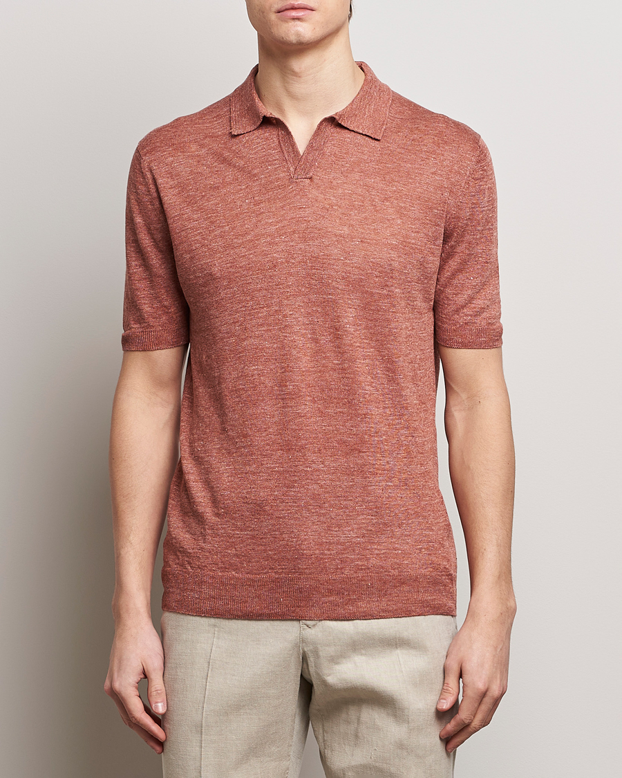 Homme | Sections | Gran Sasso | Knitted Linen Polo Rust Melange