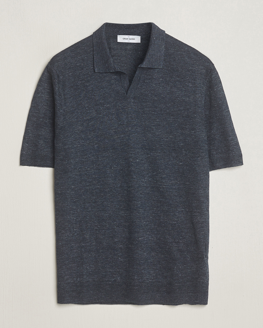 Homme | Polos | Gran Sasso | Knitted Linen Polo Navy