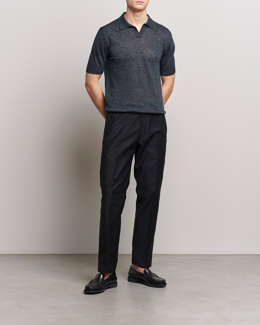 Homme | Polos | Gran Sasso | Knitted Linen Polo Navy