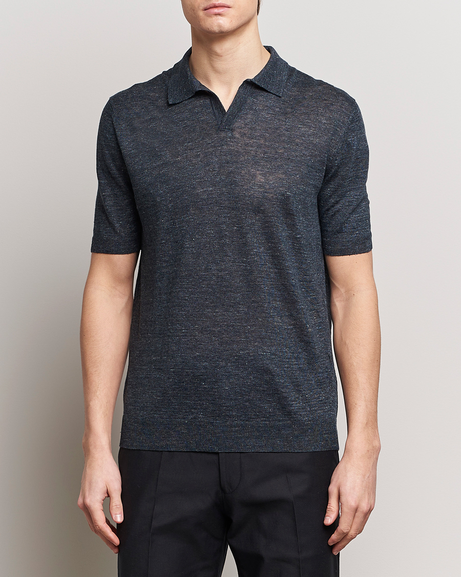 Homme | Polos | Gran Sasso | Knitted Linen Polo Navy