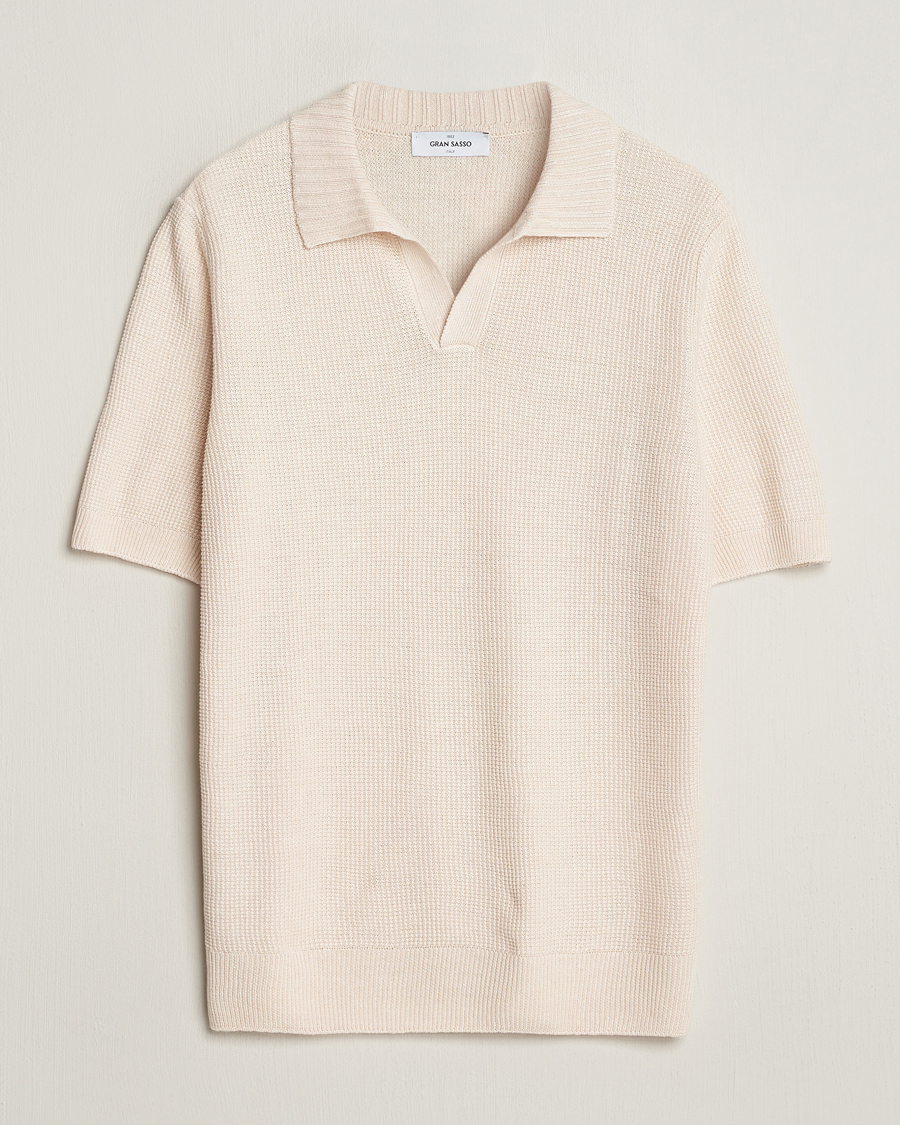 Homme | Polos | Gran Sasso | Linen/Cotton Open Collar Polo Cream