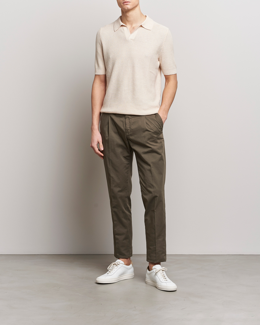 Homme | Polos | Gran Sasso | Linen/Cotton Open Collar Polo Cream
