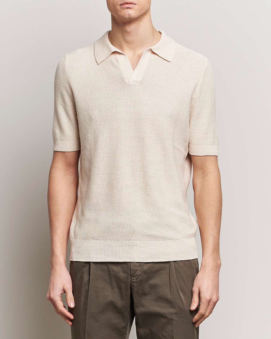 Homme | Sections | Gran Sasso | Linen/Cotton Open Collar Polo Cream