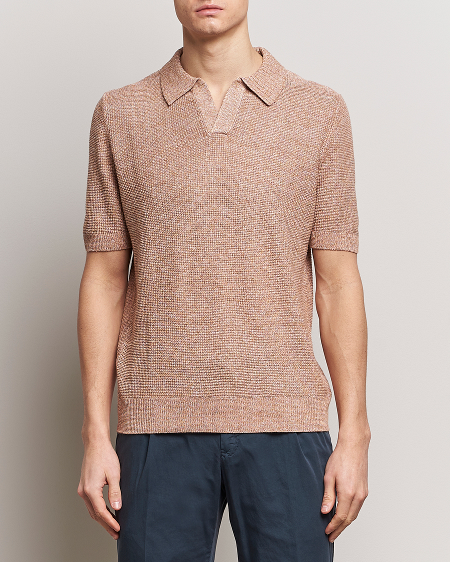 Homme | Sections | Gran Sasso | Linen/Cotton Open Collar Polo Rust Melange