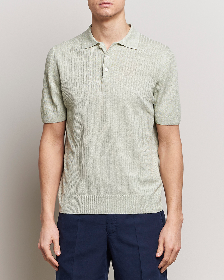 Homme | Sections | Gran Sasso | Linen/Cotton Structured Polo Light Green
