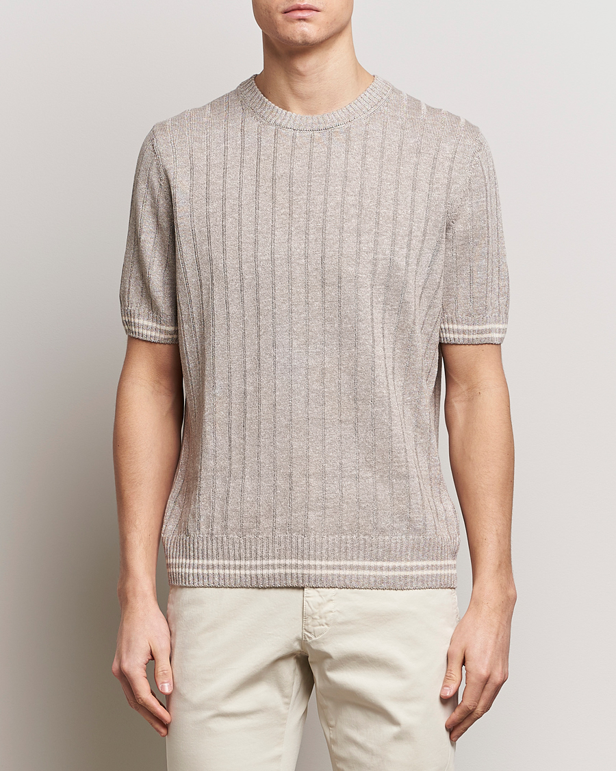 Homme | T-shirts À Manches Courtes | Gran Sasso | Linen/Cotton Structured T-Shirt Beige Melange