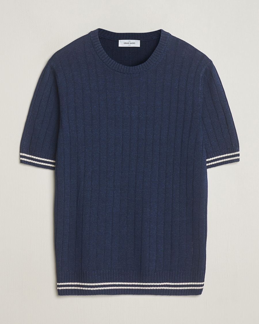 Homme | T-shirts | Gran Sasso | Linen/Cotton Structured T-Shirt Navy