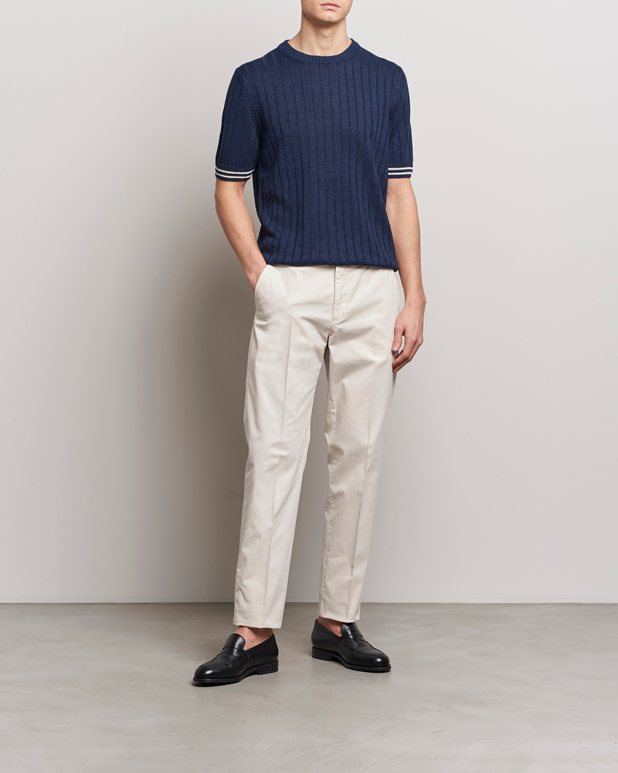Homme | T-shirts | Gran Sasso | Linen/Cotton Structured T-Shirt Navy