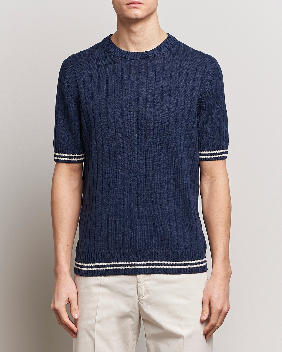 Homme | Gran Sasso | Gran Sasso | Linen/Cotton Structured T-Shirt Navy