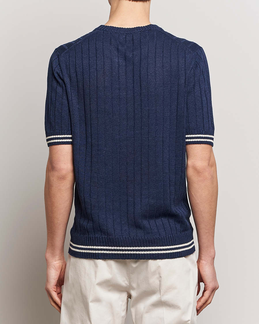Homme | T-shirts | Gran Sasso | Linen/Cotton Structured T-Shirt Navy