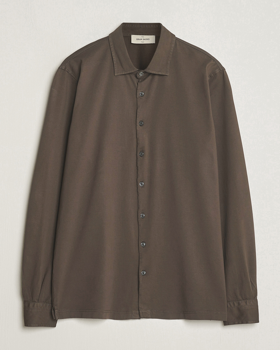 Homme | Chemises | Gran Sasso | Washed Cotton Jersey Shirt Dark Brown