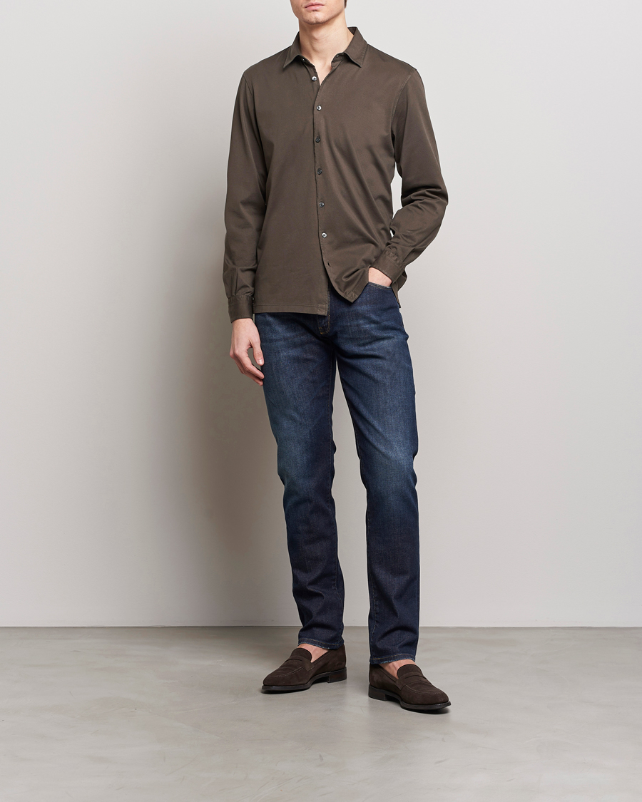 Homme | Chemises | Gran Sasso | Washed Cotton Jersey Shirt Dark Brown
